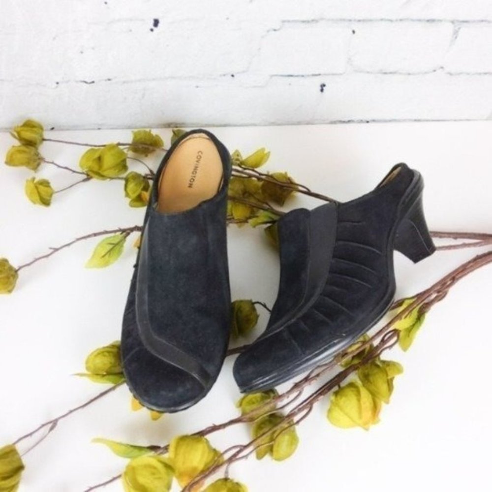 Covington Romy Suede Heeled Mules Shoes Black Size 9